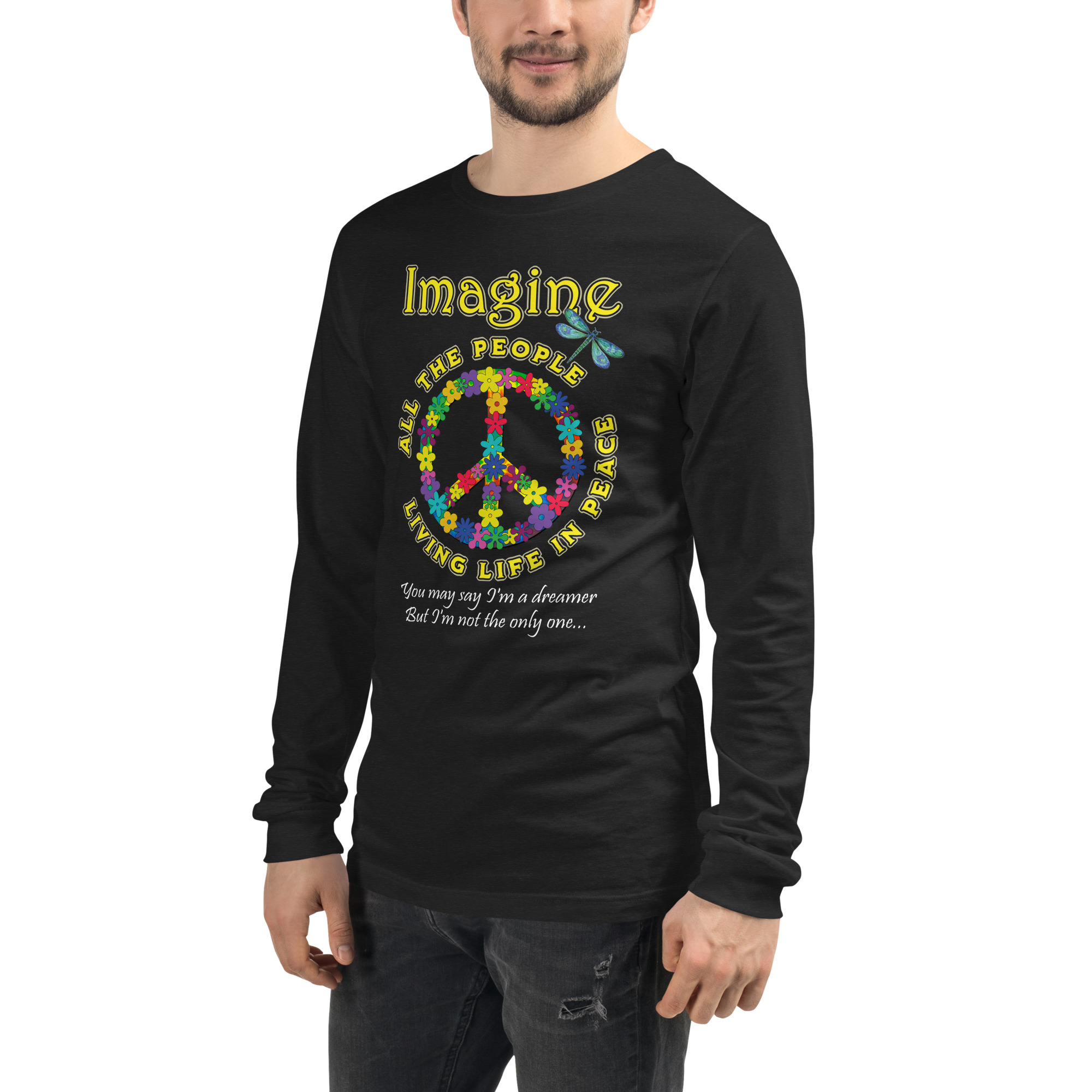 Imagine Long Sleeve T-Shirt – Peace, Color & Possibility - Unisex Long Sleeve Tee - Image 2