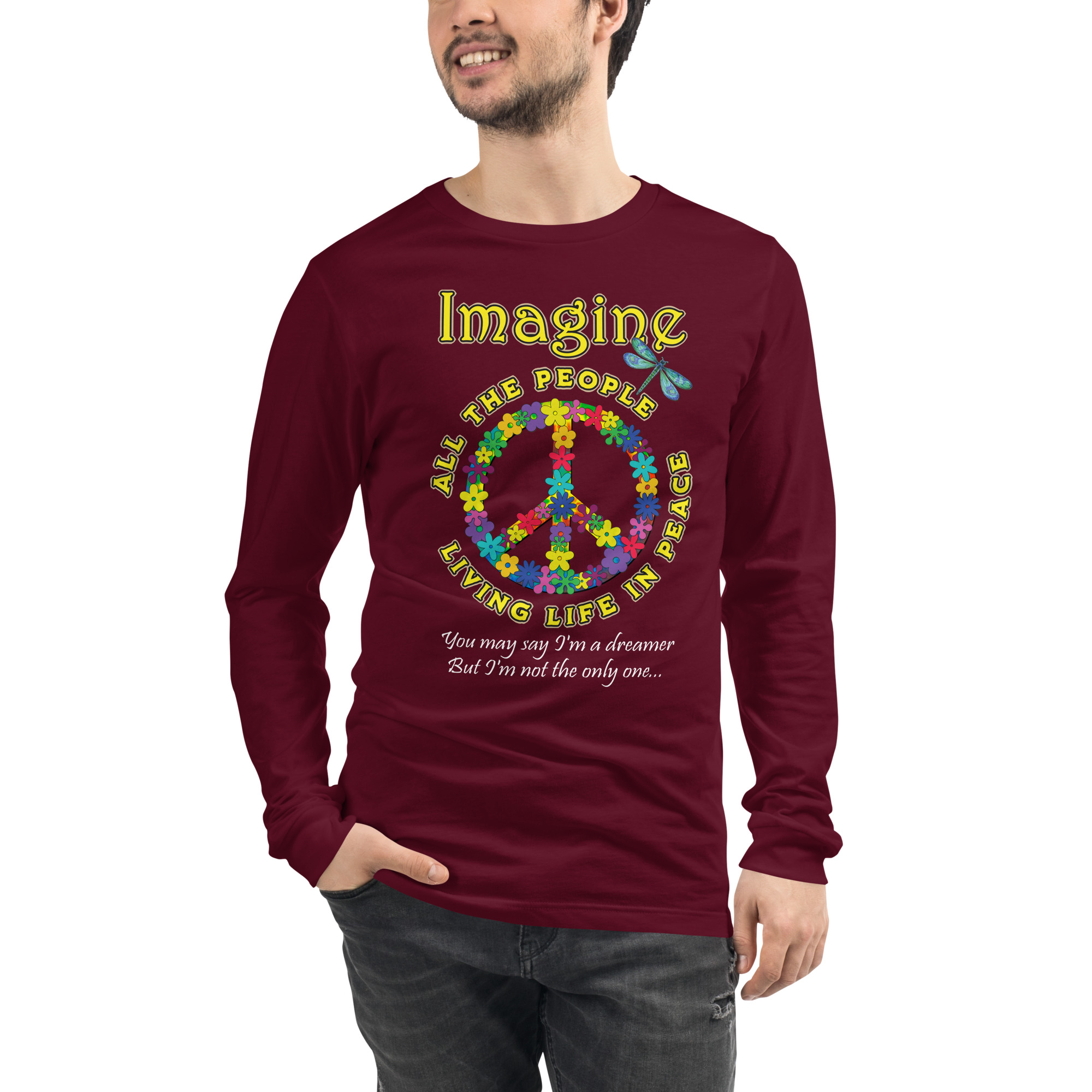 Imagine Long Sleeve T-Shirt – Peace, Color & Possibility - Unisex Long Sleeve Tee - Image 4