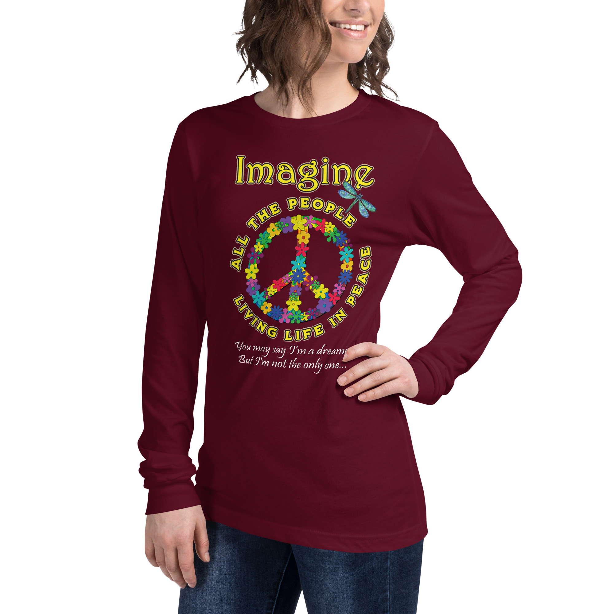 Imagine Long Sleeve T-Shirt – Peace, Color & Possibility - Unisex Long Sleeve Tee - Image 3