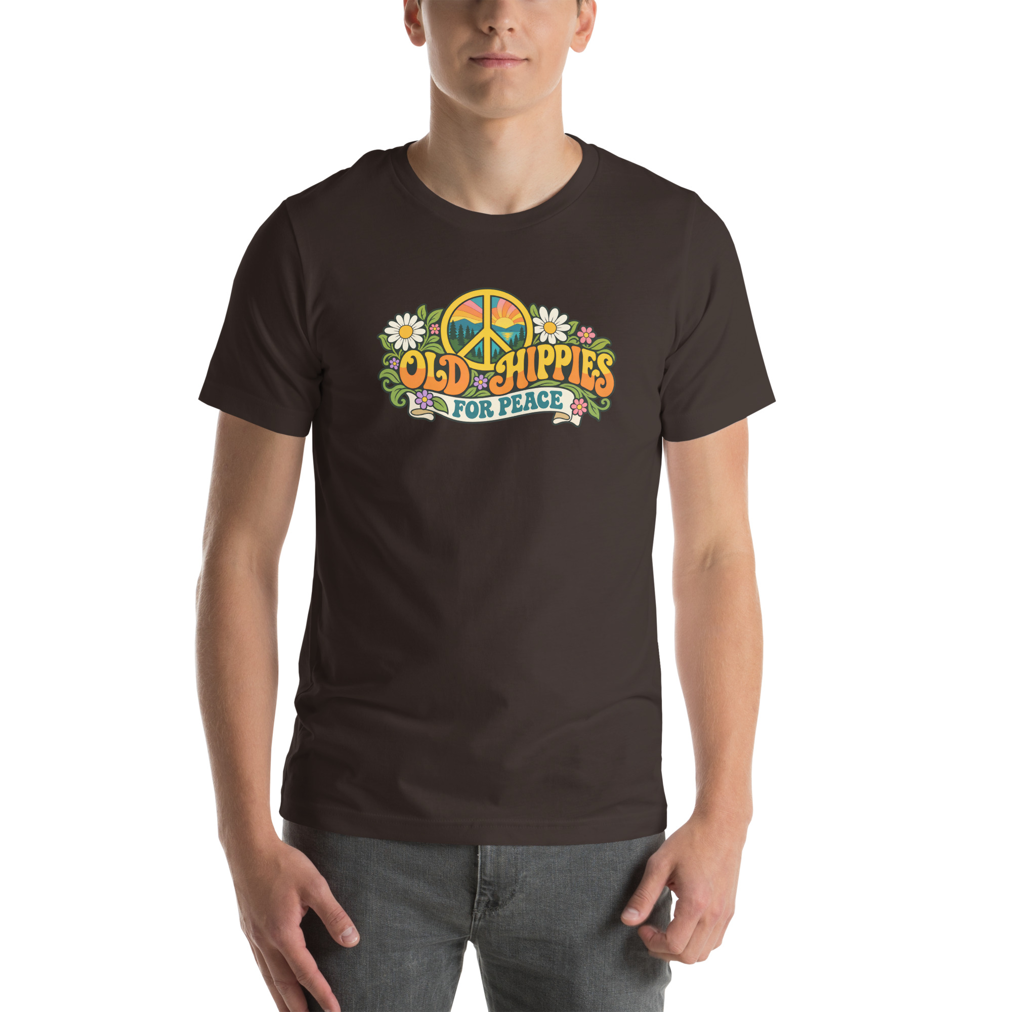 Old Hippies for Peace – Dark Colors Unisex T-Shirt - Image 7