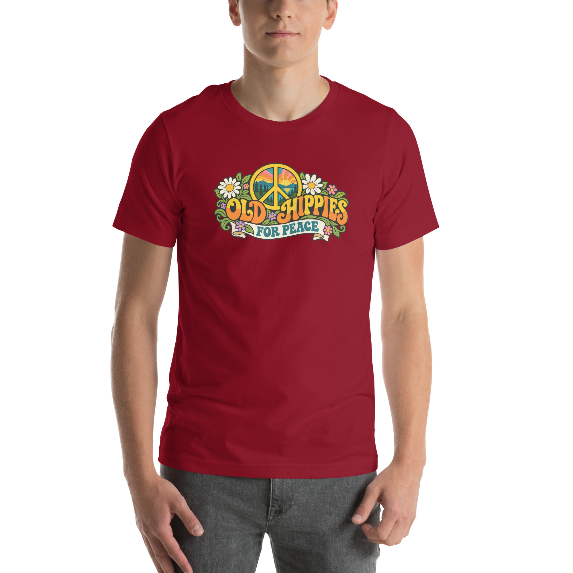 Old Hippies for Peace – Dark Colors Unisex T-Shirt - Image 6