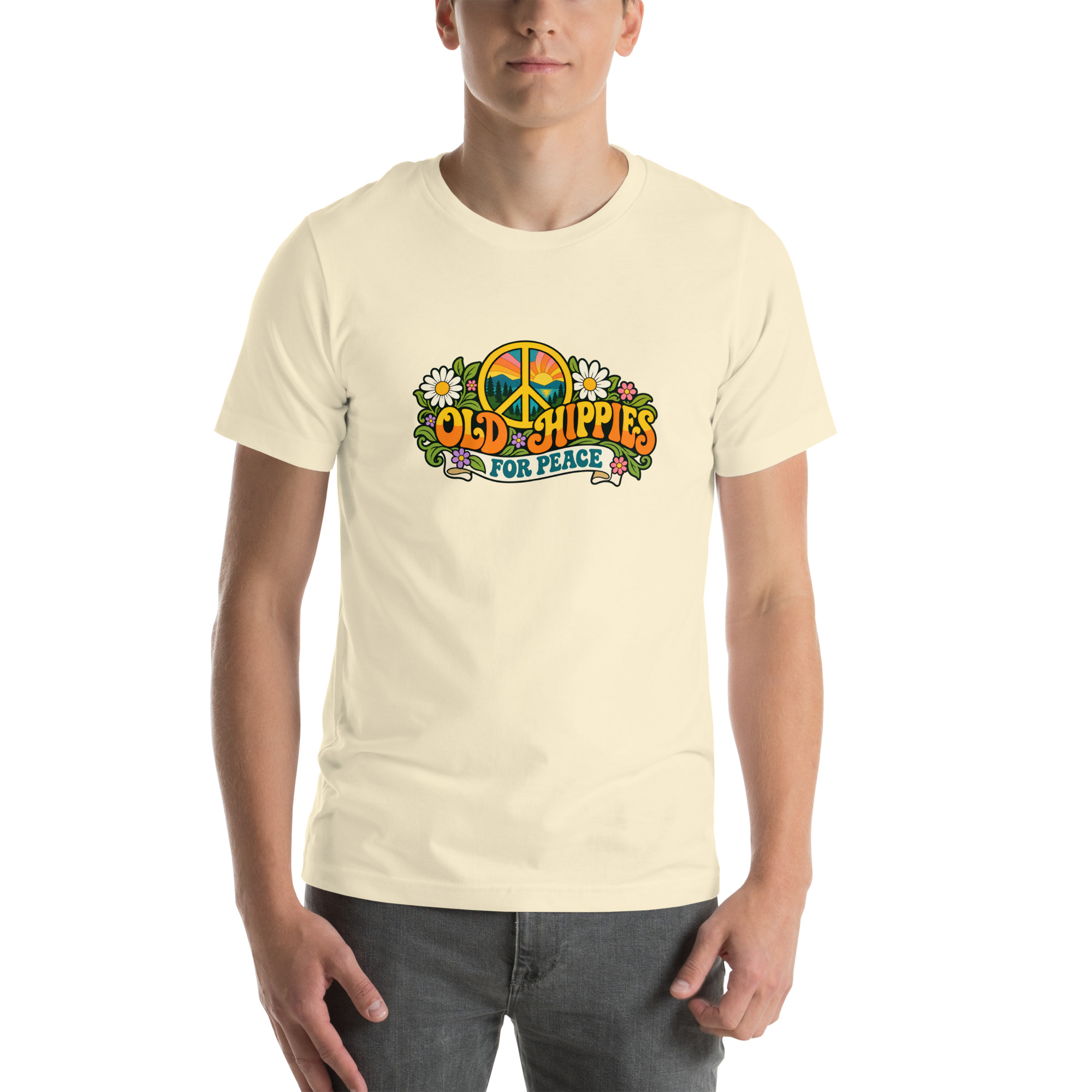 Old Hippies for Peace – Light Colors Unisex T-Shirt - Image 14