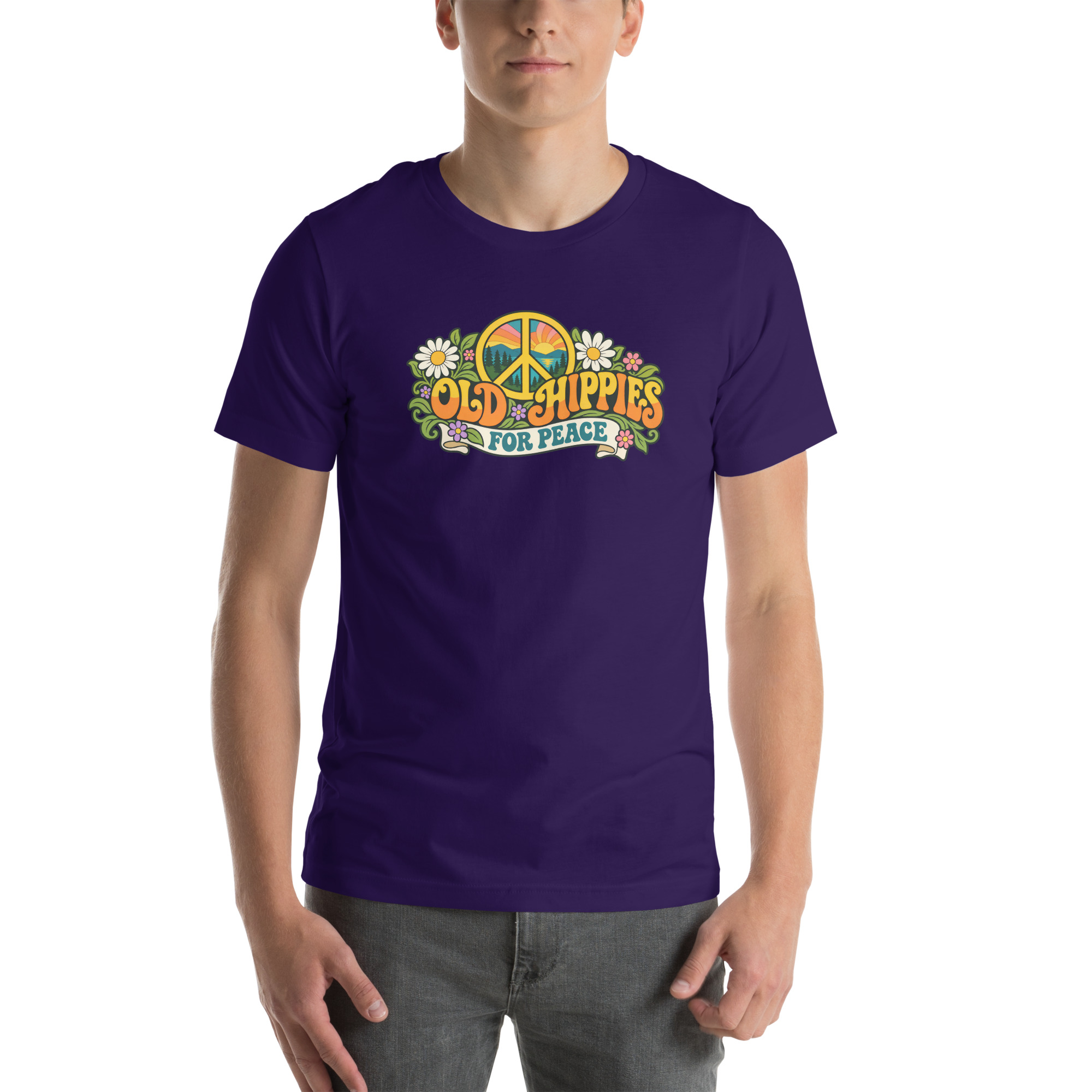 Old Hippies for Peace – Dark Colors Unisex T-Shirt - Image 5