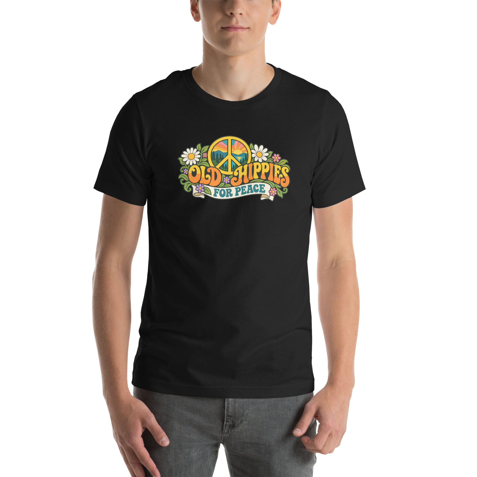 Old Hippies for Peace – Dark Colors Unisex T-Shirt - Image 4